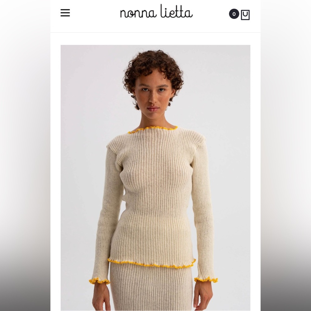 Nonna Lietta 100% Premium Raw Greek Wool Rib Ruffle Woolen Sweater Saffron Sz 3